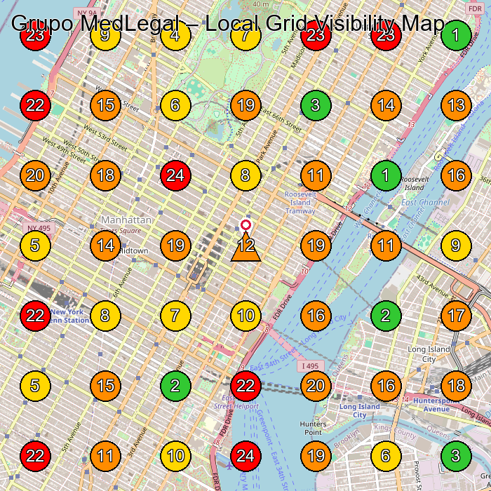 Grupo MedLegal Attorney Referral Service GeoGrid ranking map for New York NY